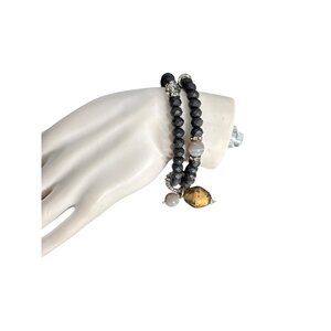 Chico's Women's Double Strand Artisan Style Bohemian Beaded Stretch Bracelet